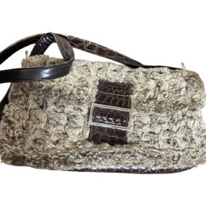 Free Express Brown cute fuzzy fur Express hand purse excellent Preloved